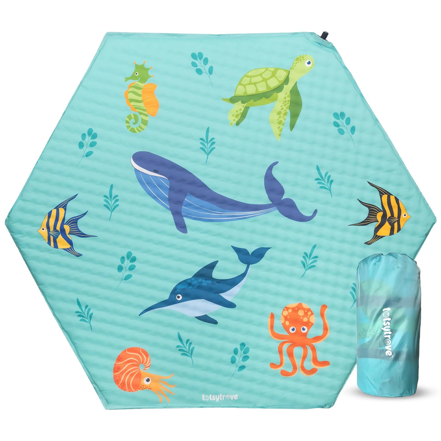 Self Inflating Hexagon Playpen Mat - 52 x 45 Non-Slip Cushioned Portable Play Area - Thick Soft Baby Play Mats for Floor - Easy