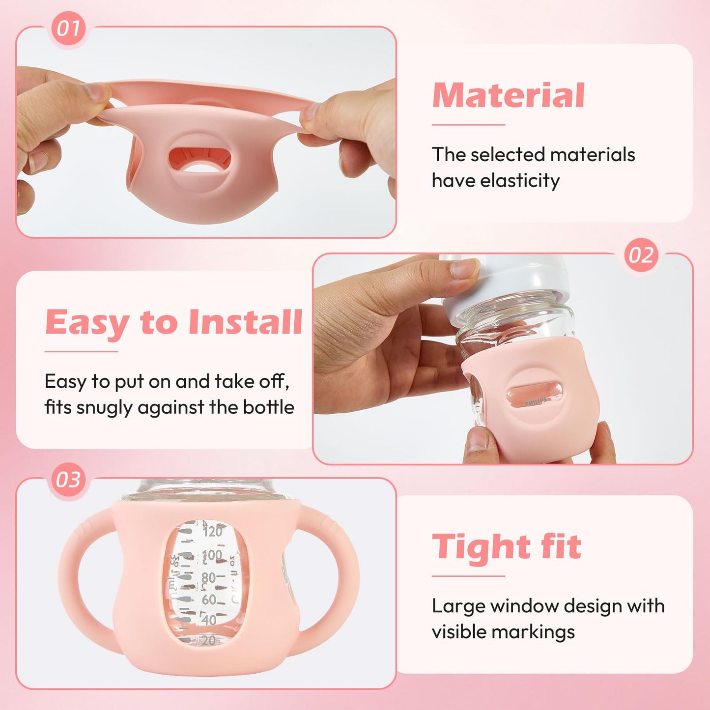 Minmunjiu 3 Pack Silicone Sleeves For Philips Avent Natural Glass Baby Bottles, Anti Breakage Baby Bottle Holder With Handle For