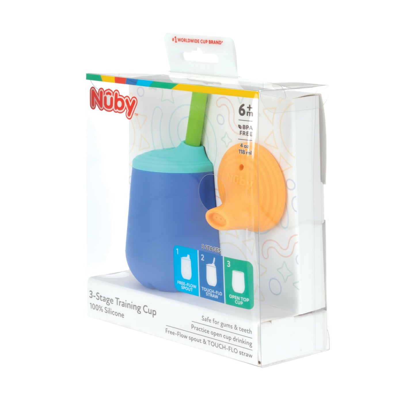 Nuby First Training Cup Set - Silicone Tumbler With Spout And Straw Combo - 4 Oz - 6+ Months - Blue