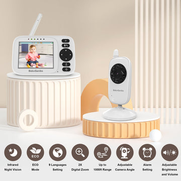 Baby Monitor With Camera And Audio, 3.2'' Ips Portable Baby Monitor No Wifi With 1000Ft Long Range, Remote Pan-Tilt Video Baby M