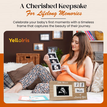 Yelloiris Brown Ultrasound Sonogram Picture Frame With Milestone Tracker - Elegant Wooden Keepsake For Expecting Parents - Nurse