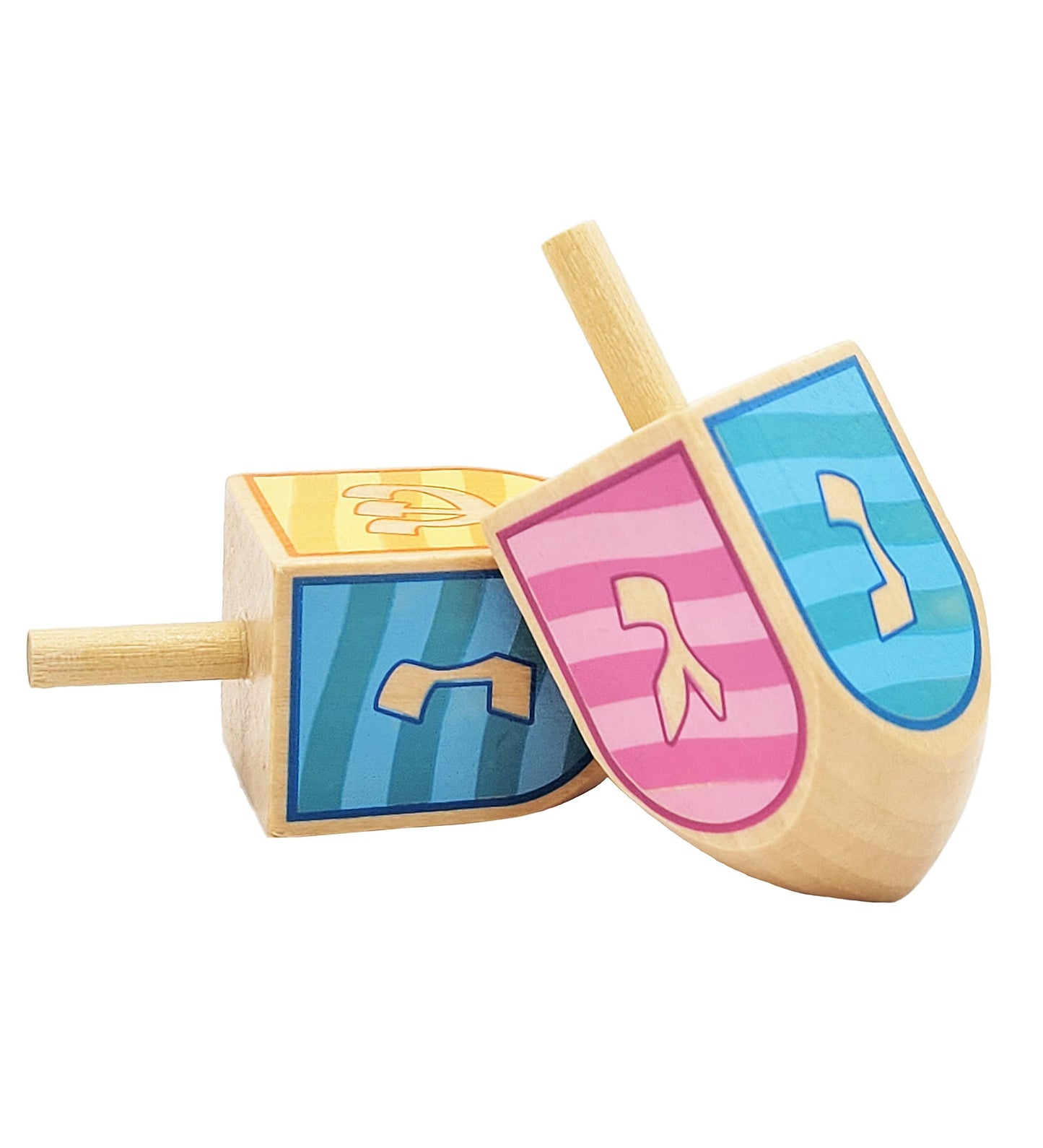 The Dreidel Company Let'S Play The Hanukkah Game 2 Multi Colored Large Hand Painted Wood Dreidels (Style 3, Pack Of 10)