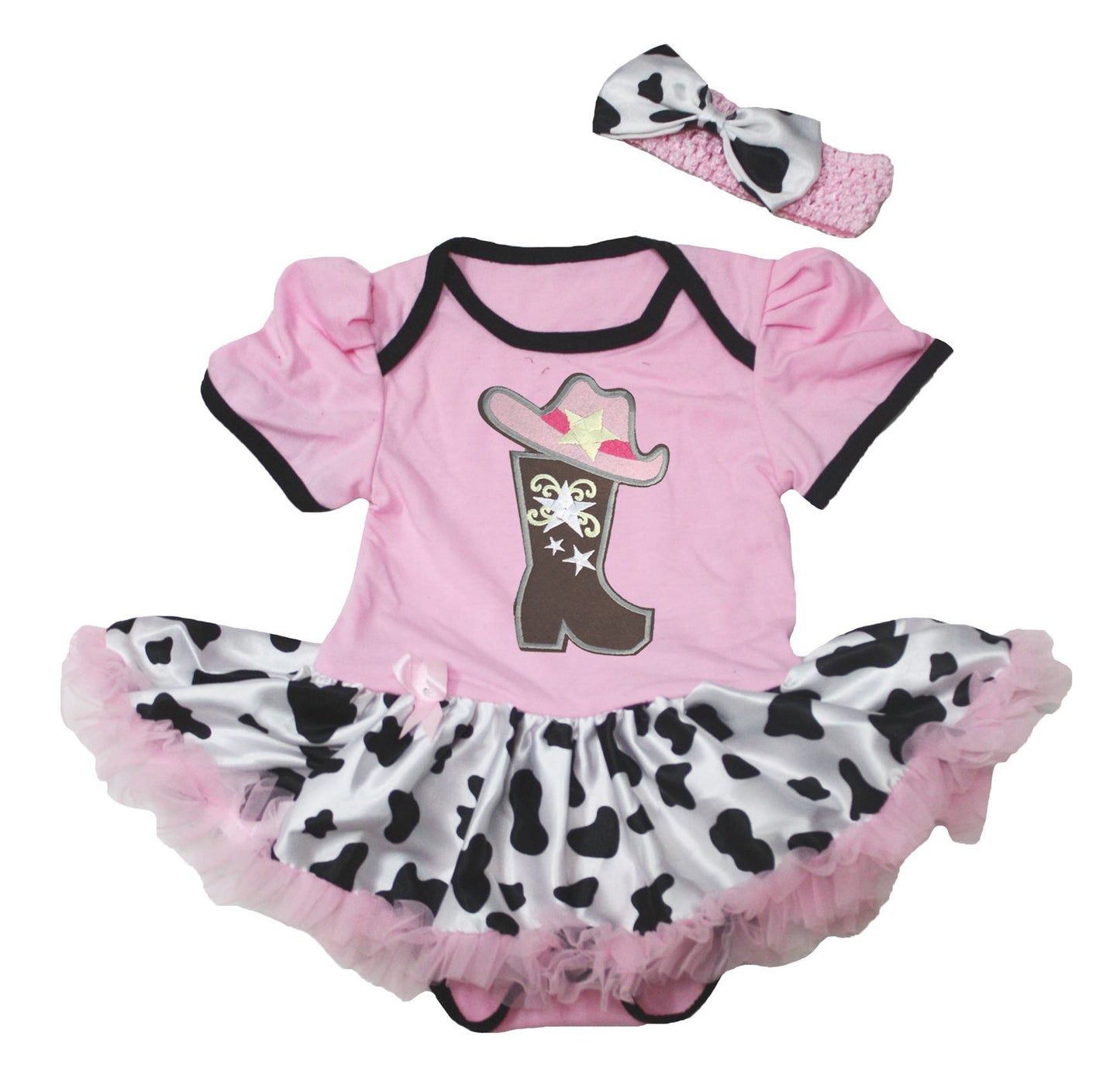 Petitebella Cowgirl Boot And Hat Baby Dress Nb-18M (Pink/Cow, 6-12 Months)