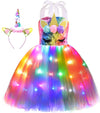 Viyorshop Girl Unicorn Costume Led Light Up Unicorn Tutu Dress For Halloween Party Costumes(Rainbow Sequins, 3-4T)