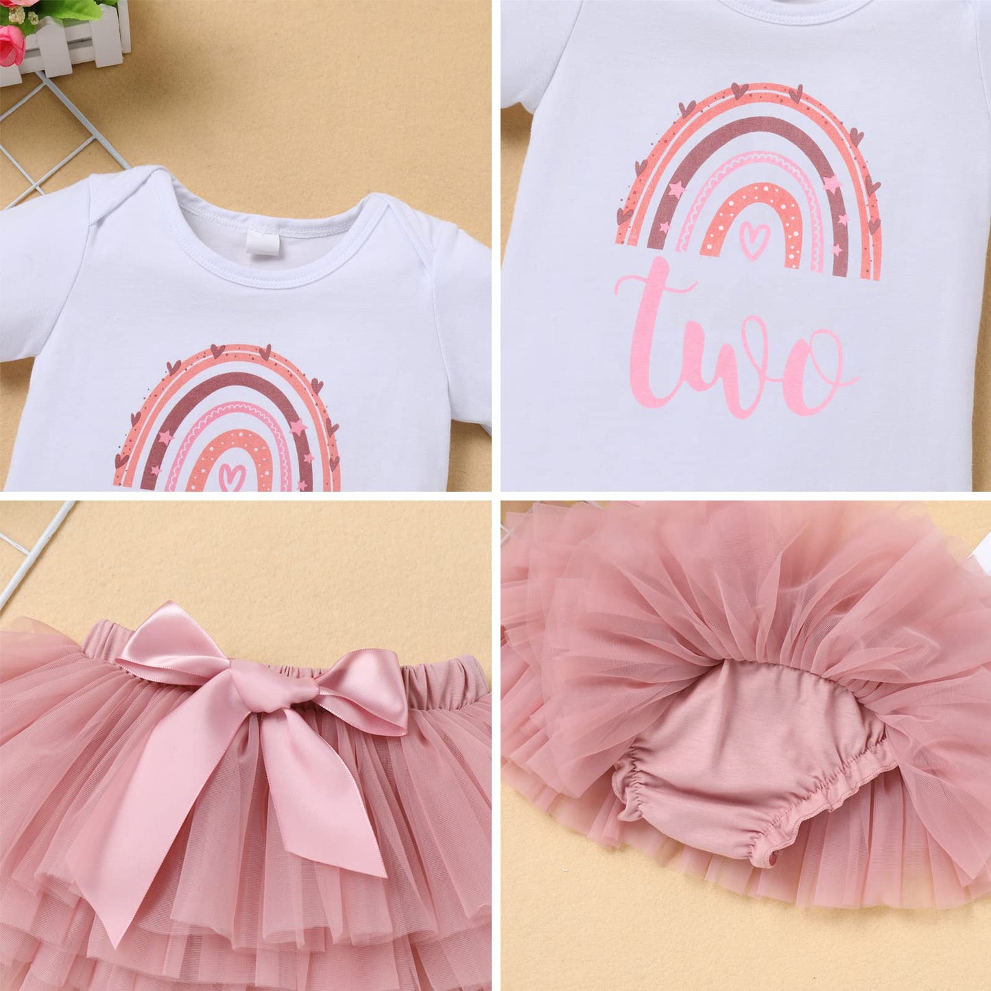 Ibtom Castle Two Year Old Birthday Outfit Toddler Girls Rianbow Romper Tutu Birthday Dress For 2 Year Old Girls Fall Winter Cake