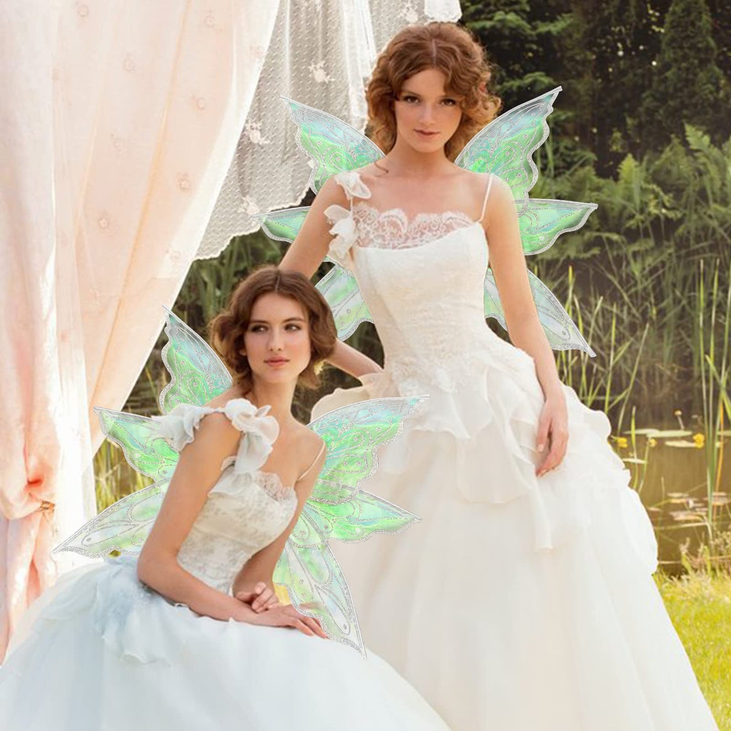 Quescu Fairy Wings For Girls Women,Butterfly Wings For Adults,Sparkle Angel Wings Halloween Costume Dress Up Party Favor (Silver