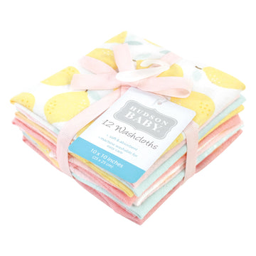 Hudson Baby Unisex Baby Flannel Cotton Washcloths, Lemon Daisy 12 Pack, One Size