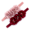 My Lello Girls Flower Headbands Toddler Fabric Beaded Trio Stretchy Elastic Pair (Dusty Rose/Maroon)