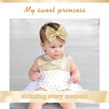 Lanmerry 5 Inch Glitter Sequin Gold Hair Bows And Clips For Baby Toddler Girls - Big Hair Accessories