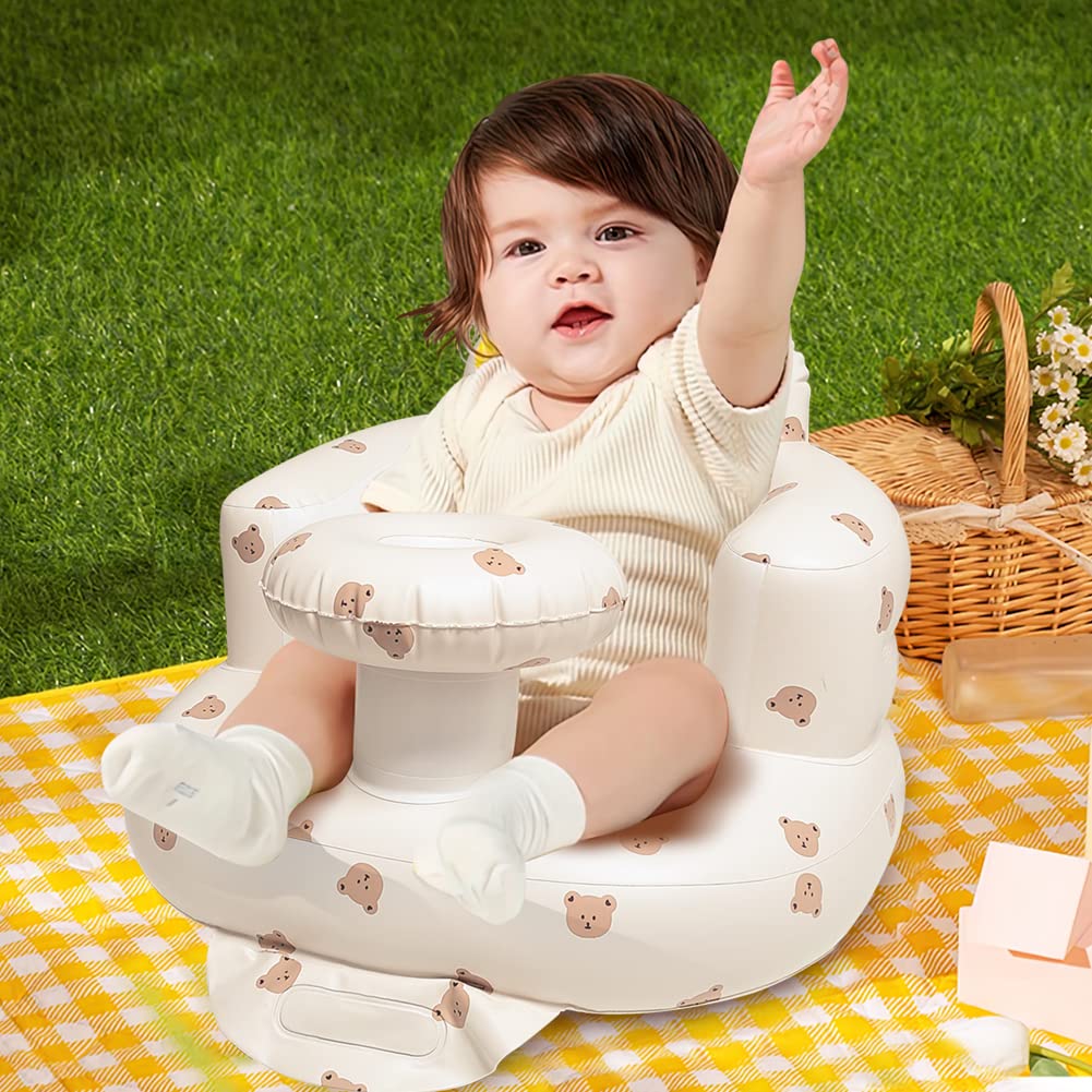 Inflatable Sit Up Chair For Babies 3-36 Months, Inflatable Baby Chair With Tray,Infant Back Support Sofa With Built In Air Pump
