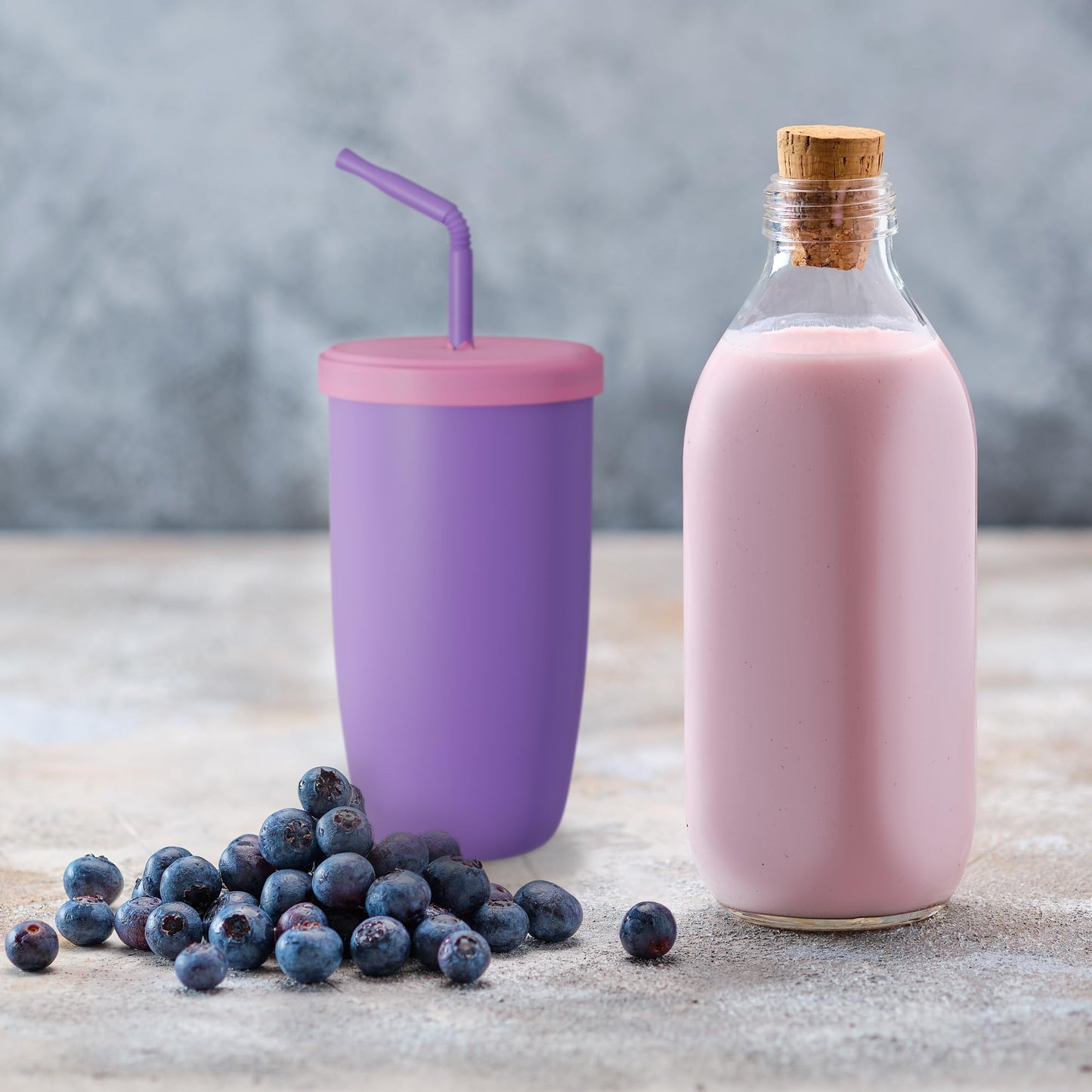 Bakerpan Silicone Straw Cup For Toddlers And Kids, 12 Ounce Silicone Cups With Straw (Purple)