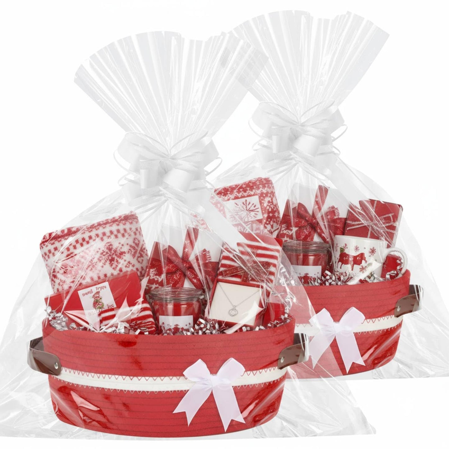 Colingmill 2 Pack Christmas Woven Basket with Gift Bag Ribbons Small Empty Decorative Gift Chest Box 12x 8x 5 Cute Woven Rope St