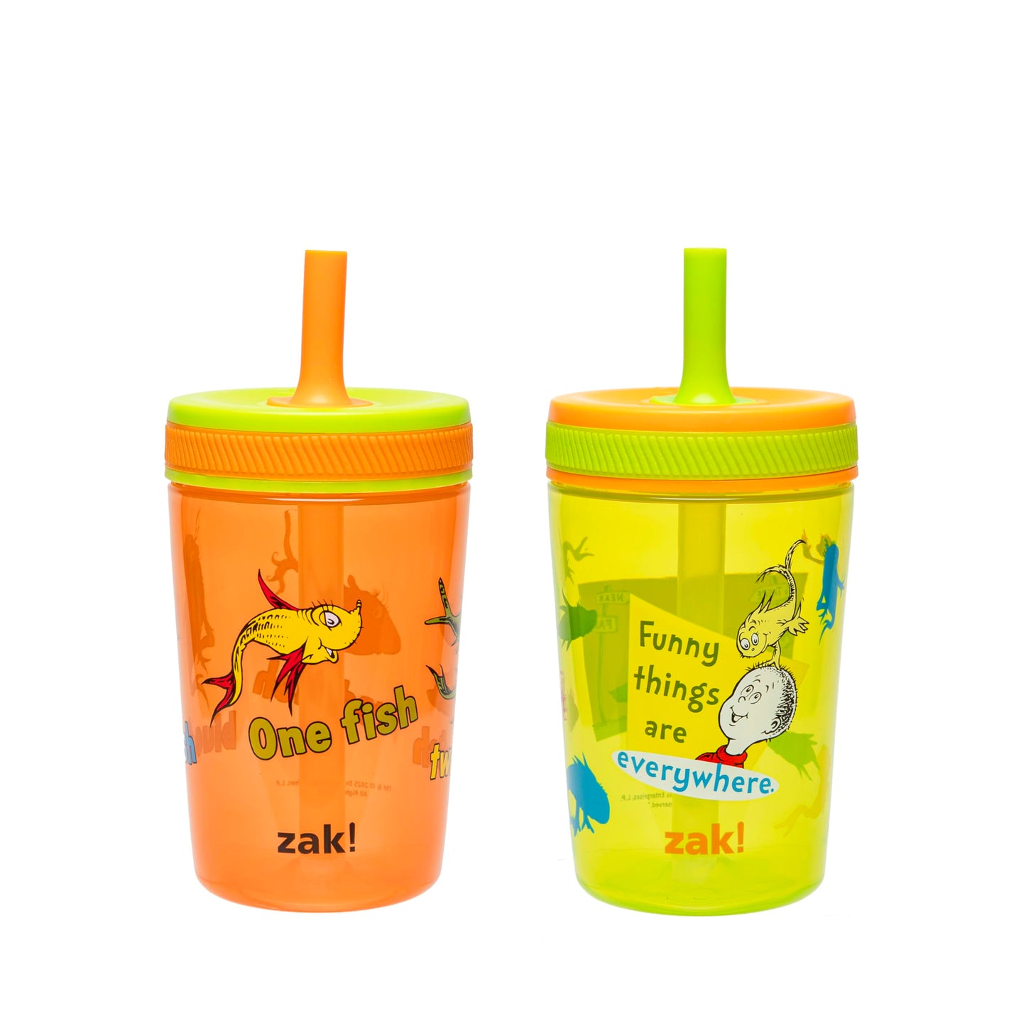 Zak Designs Dr. Seuss Kelso Toddler Cups For Travel or At Home, 15oz 2-Pack Durable Plastic Sippy Cups With Leak-Proof Design is