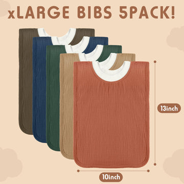 Newwiee Large Muslin Pullover Baby Bibs Full Coverage Toddler Slip On Absorbent Bib Waterproof Toddler Towel Bibs(Stylish Color,