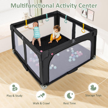 Infans Foldable Baby Playpen With Mat, 50    X 50    Large Baby Play Yard For Infant With 50 Ocean Balls, 4 Handlers, Carry Bag,