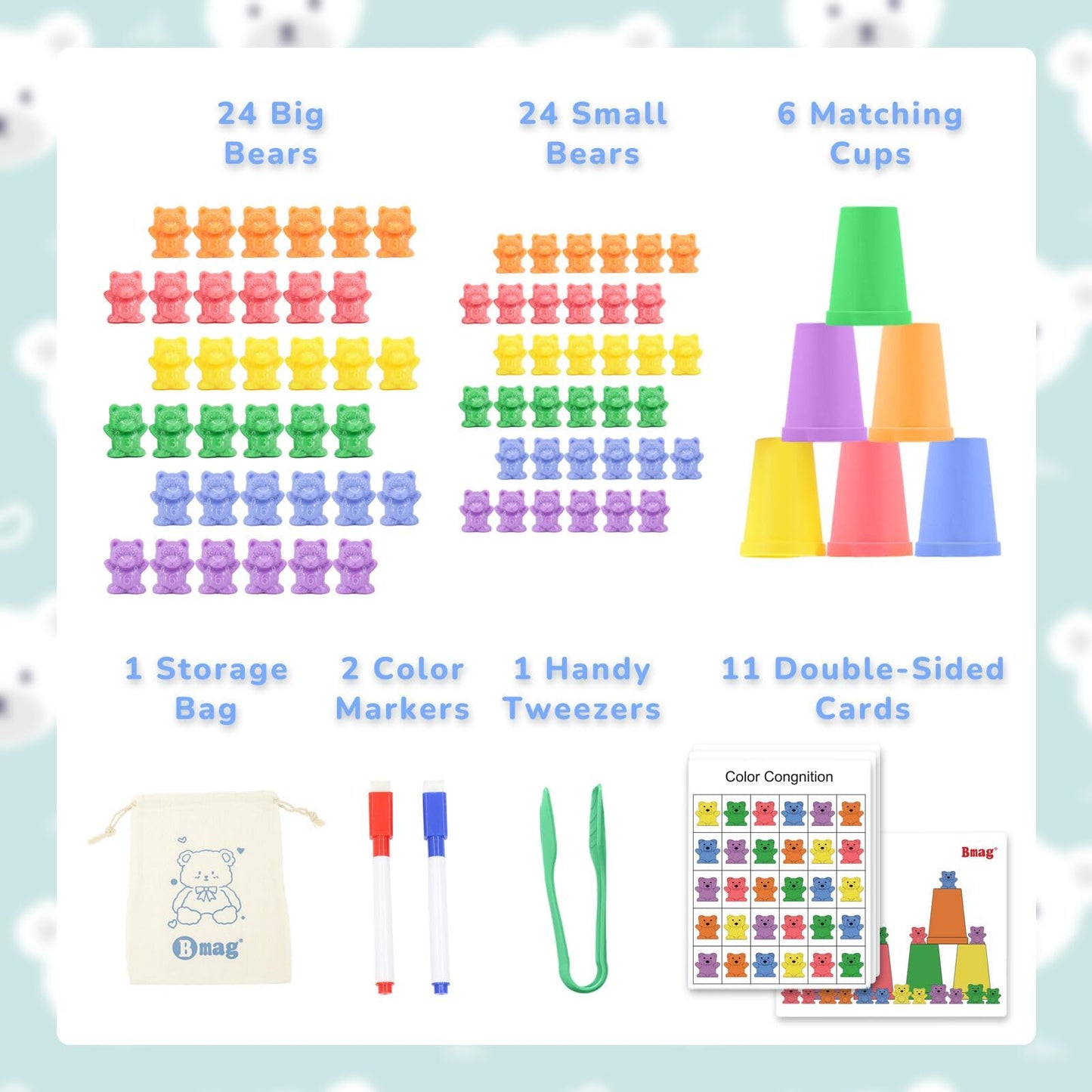Bmag Counting Bears with Matching Sorting Cups, Preschool Math Learning Game with 24 Big Bears, 24 Little Bears, STEM Educationa