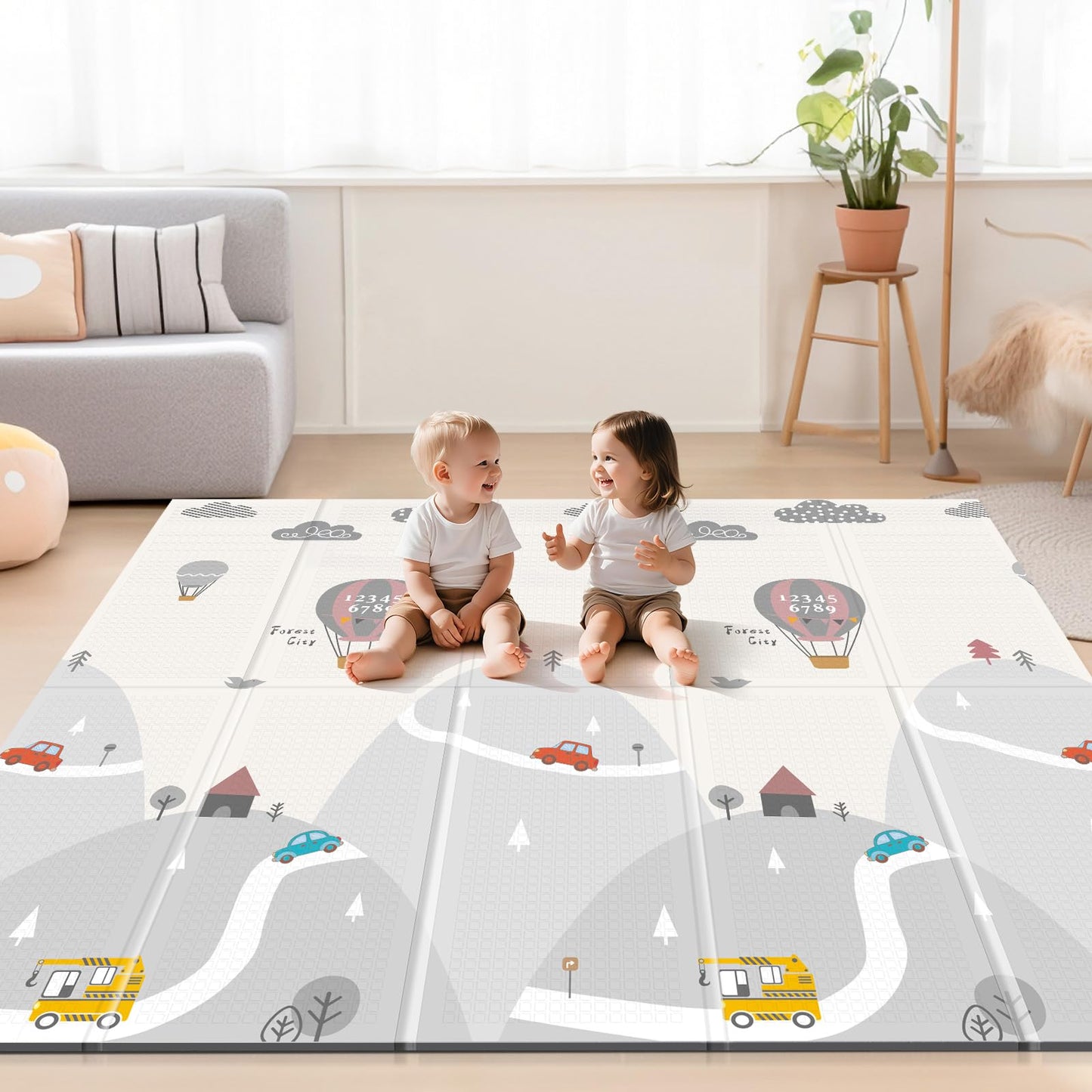 UANLAUO Foldable Baby Play Mat for Floor - 59 x 59 Foam Play Mats for Babies and Toddlers Infant Reversible Crawling Mat for Bab