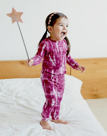 Vaenait Baby Kids Junior 100% Cotton Sleepwear Pajamas 2Pcs Set Tiedye-Thunderplum-256 Xs