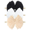 Lanmerry Baby Girl Headband With Bows, 3Pcs Nylon Hair Accessories For Infant, Toddler Girls, Black, White, Beige - Hairband