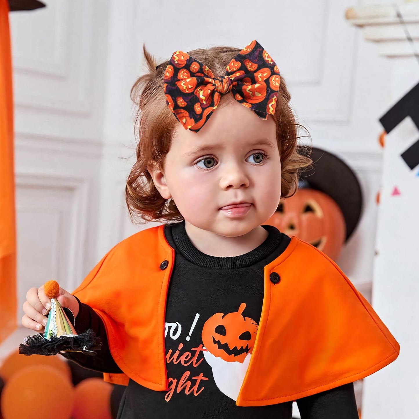 Lanmerry Halloween Baby Girl Headbands With Bows For Newborn Orange Hair Bow Hair Accessories Elastic Nylon Halloween Hairbands