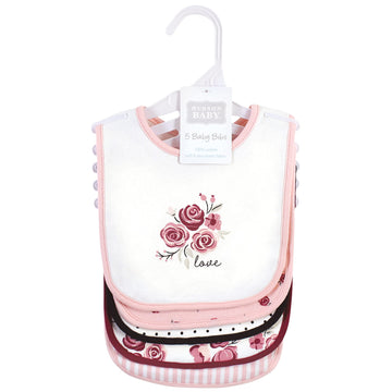 Hudson Baby Unisex Baby Cotton Bibs, Rose, One Size