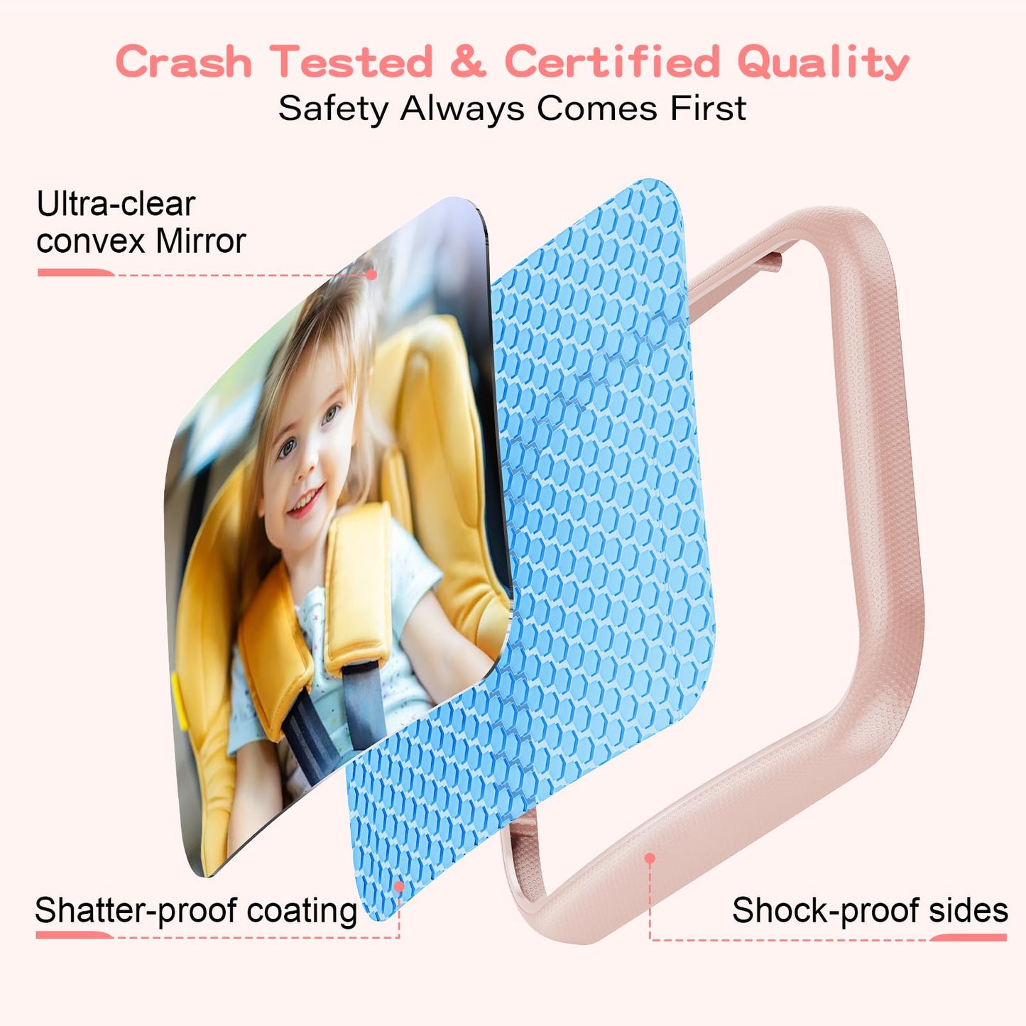 Tazeni Car Mirror For Baby - Hook Clip Design, Never Shake Car Seat Mirror, Rear Facing, Easy Install, Back Seat Crystal Clear V