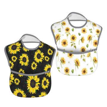 Qwalnely Sunflower Baby Stuff Baby Bibs 2Packs For 6-24 Months Waterproof Washable Fabric (Sunflower)