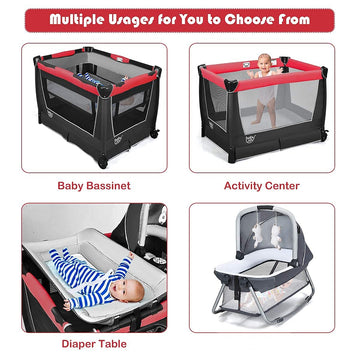 Baby Joy 4 In 1 Pack And Play, Portable Nursery Center Baby Playard W/Bassinet & Diaper Changing Table, Infant Bassinet Activity