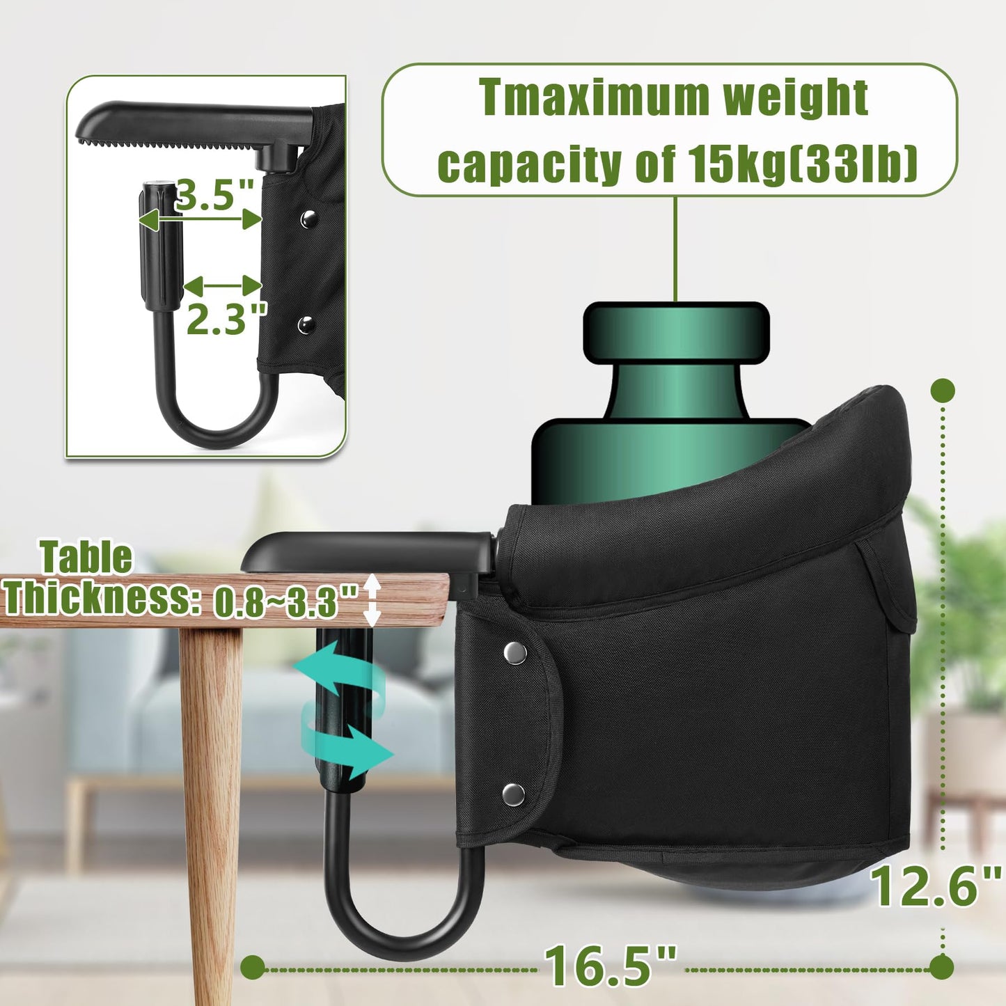 Hook On Chair, Portable Baby Feeding Seat Attached To Table - Clip On High Chair With Fold-Flat Storage Bag, Easy Clean Fast Tab