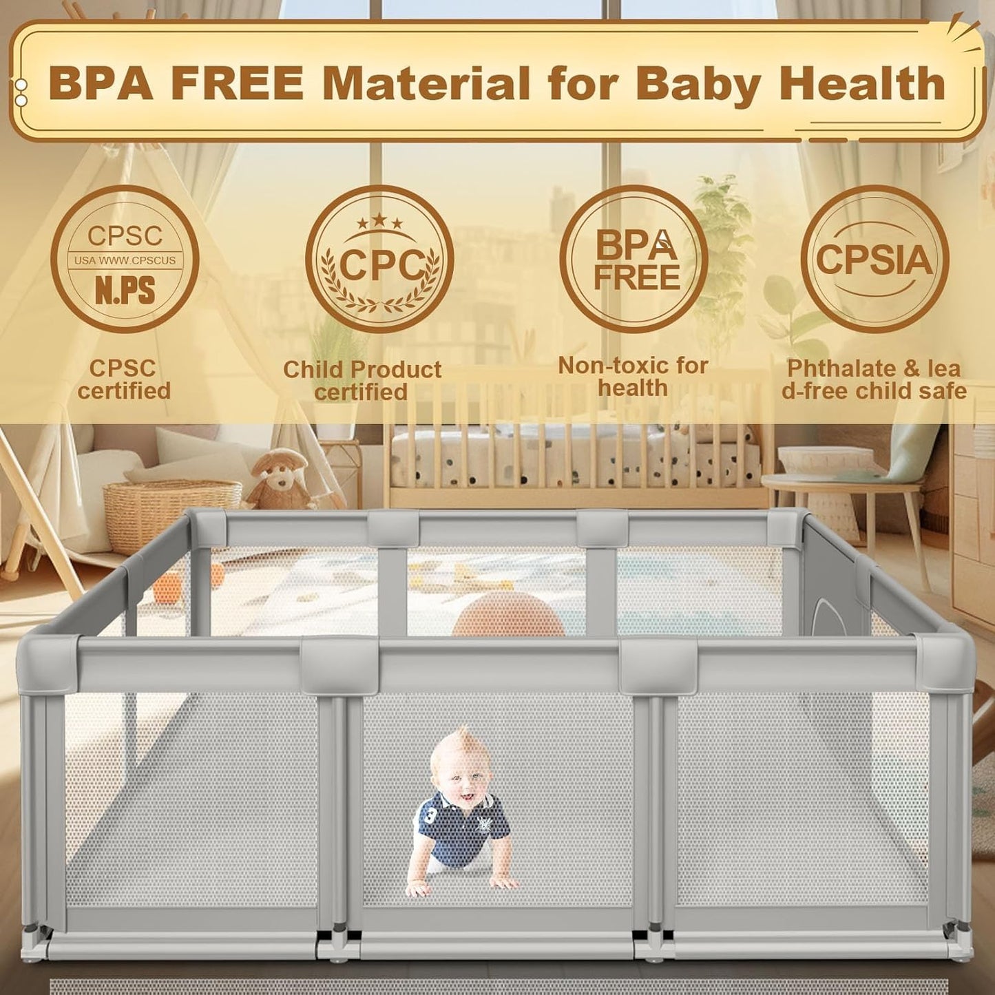 Xvishx Baby Playpen With Gate, 74''X50'' Large Playpen For Babies And Toddlers, Indoor Active Center, Baby Playard Play Pen Fenc