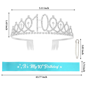 Cavetee Happy 10Th Birthday Sash And Crown 10Th Birthday Decorations For Girls Blue It'S My Birthday Sash For 10Th Birthday Gift