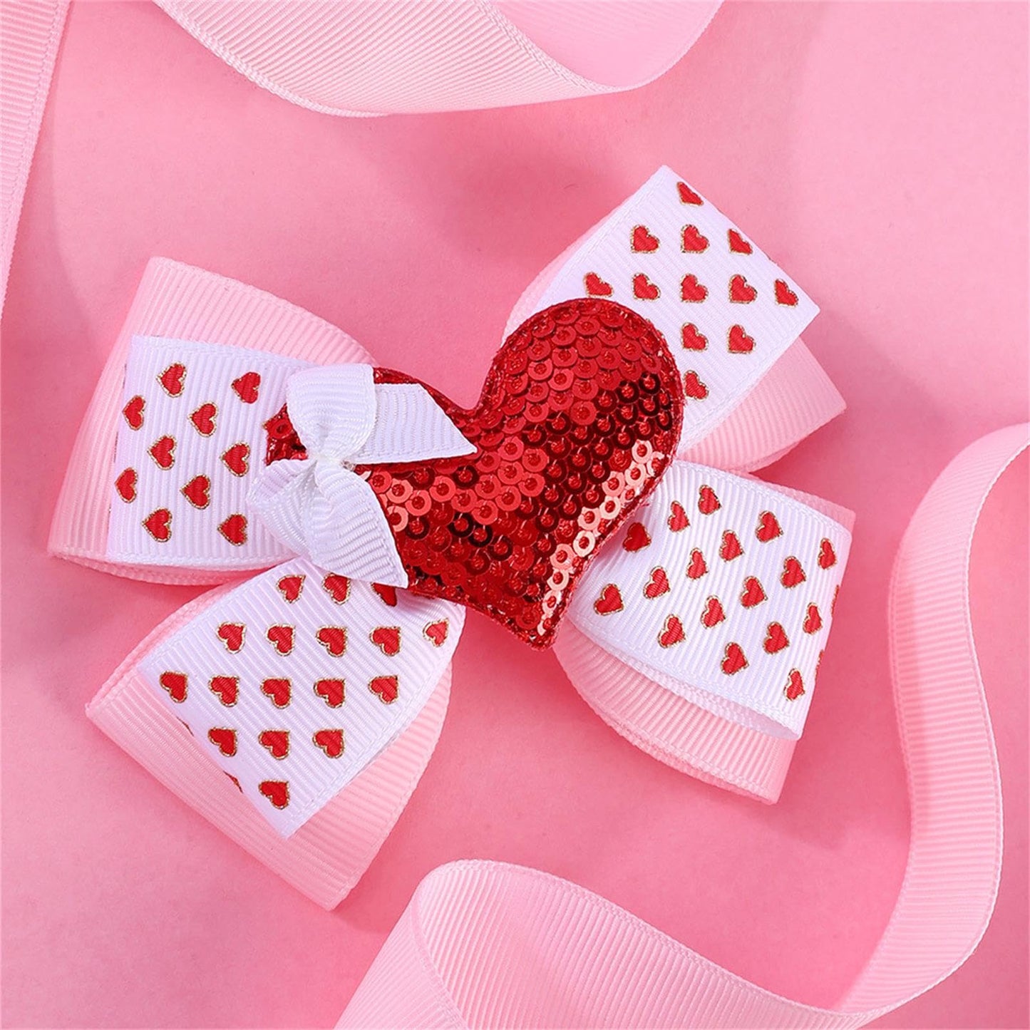 Valentine Hair Bows For Girls Cute Red Heart Hair Clips Bow Hair Accessories Party Supplies 2Pcs (Red Heart)