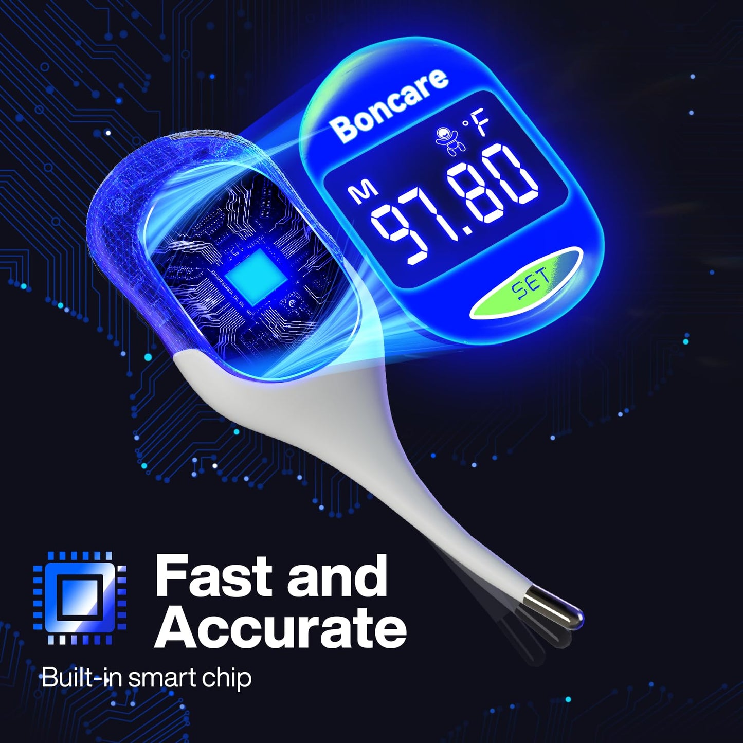 Boncare 9 Seconds Digital Basal Thermometer For Adults And Kids - Accurate Oral Thermometer With Fever Alarm, Rectal Thermometer