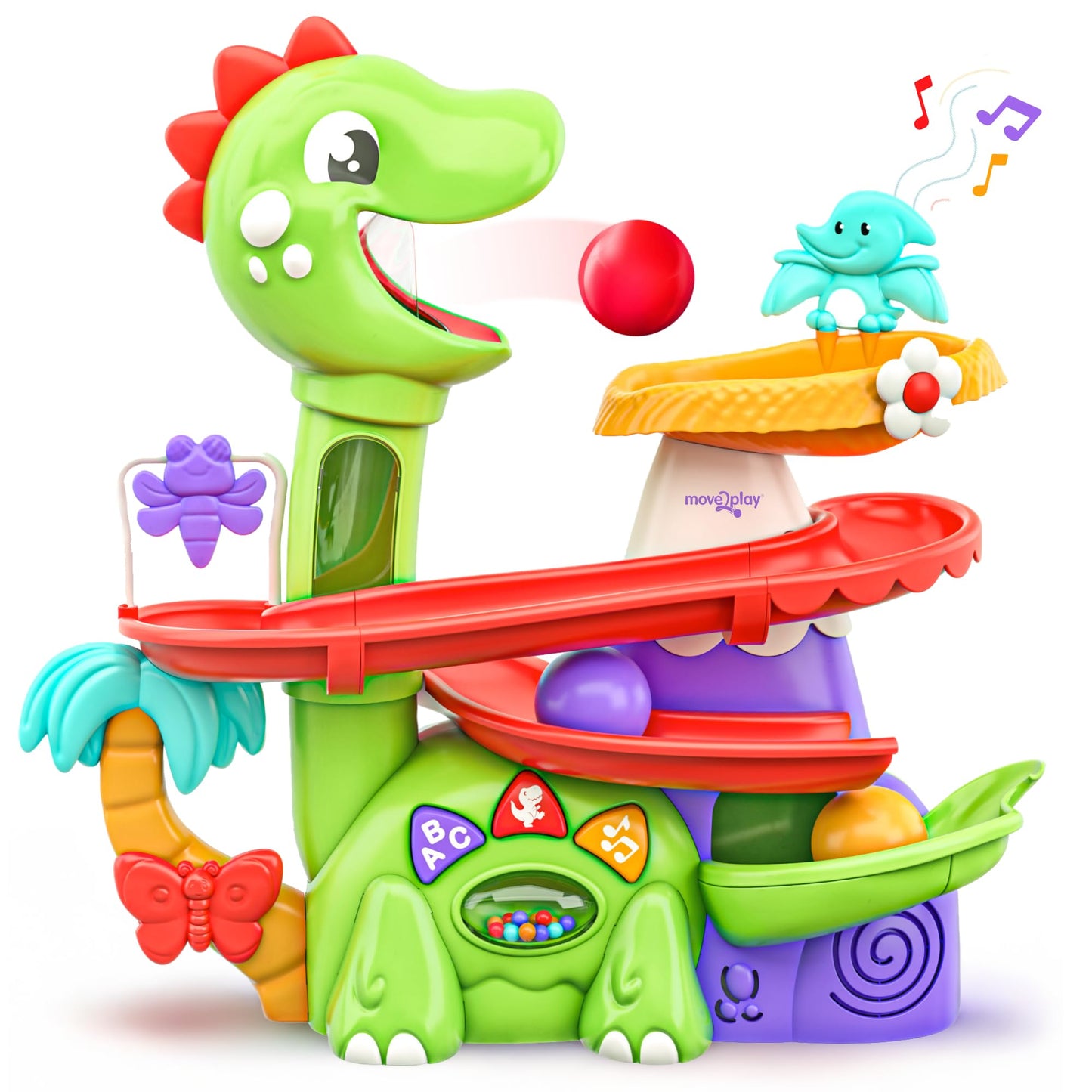 Move2Play, Air-Powered Dinosaur Ball Popper | 30+ Songs, Sayings, & Lights | Baby & Toddler Toys Ages 6 7 8 9 10 12+ Months | Bo