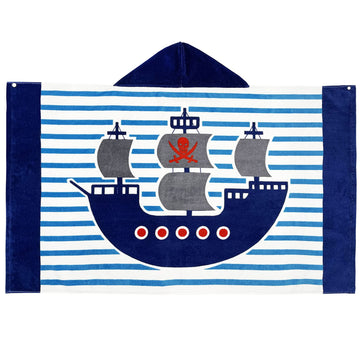 Bangsaur Kids Hooded Beach Bath Towels, 100% Cotton 50'X30' Wrap Blanket, Toddlers Boys 3-12 Years Coverup Towel Pirate Ship