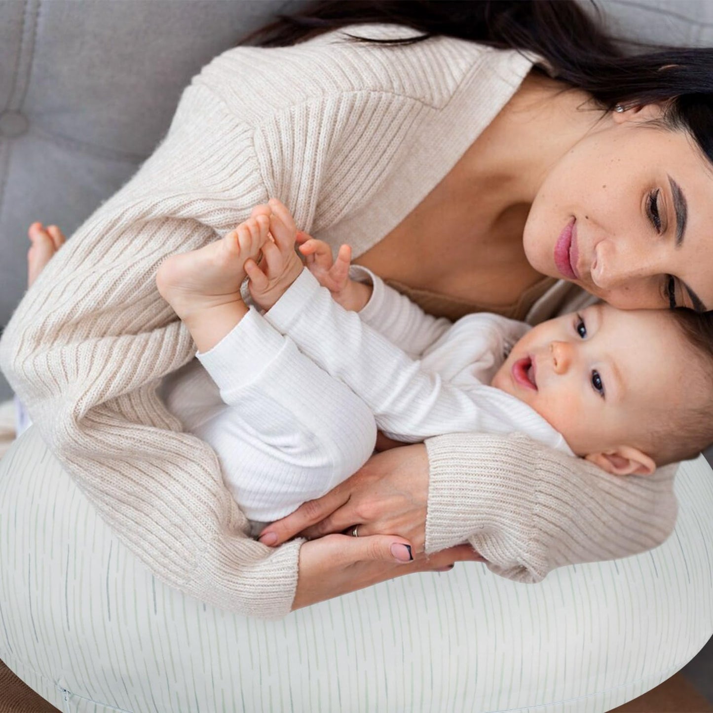 Pea Pod Striped Nursing Pillow Cover Breastfeeding Pillow Slipcover For Moms Soft Breathable Organic Knit Fabric Newborn Infant