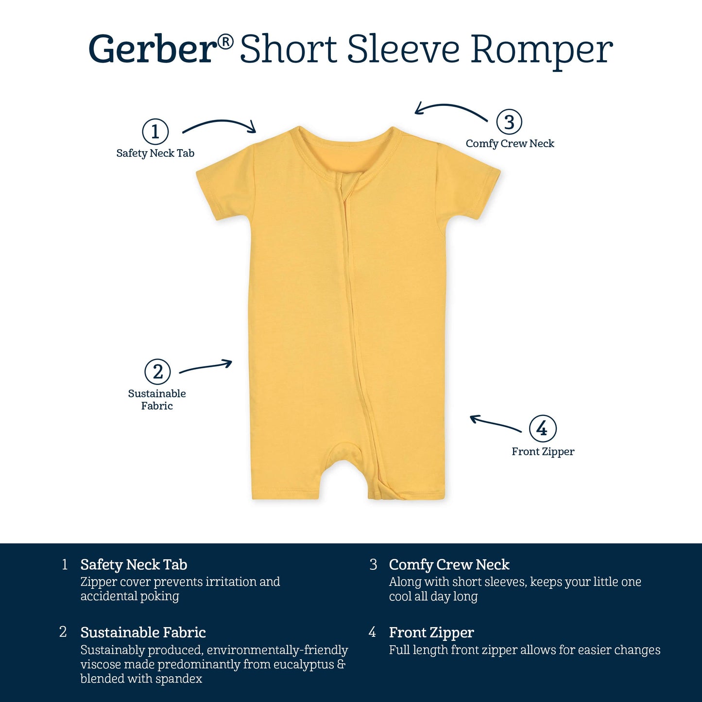 Gerber Unisex Baby Buttery-Soft Short Sleeve With Viscose Made Eucalyptus Romper, Honey, 18 Months Us