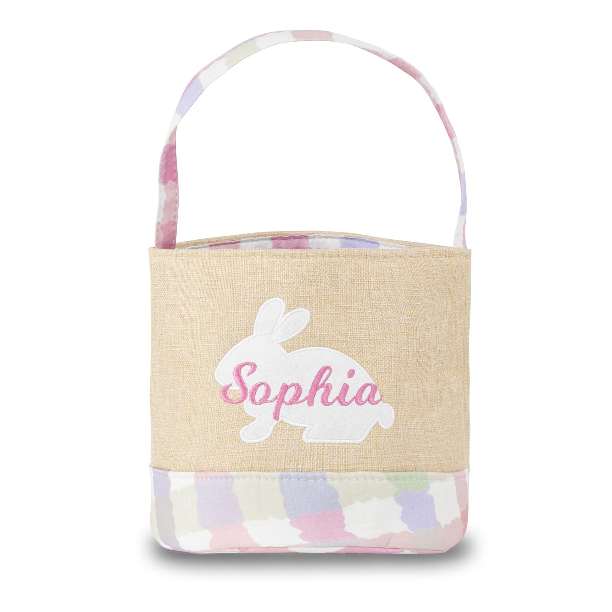 Mt World Kids Easter Bucket Personalized Burlap Easter Egg Hunt Basket For Baby Boys Girls Cute Bunny Storage Basket Reusable Li