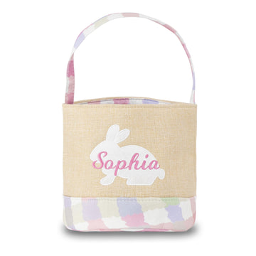 Mt World Kids Easter Bucket Personalized Burlap Easter Egg Hunt Basket For Baby Boys Girls Cute Bunny Storage Basket Reusable Li