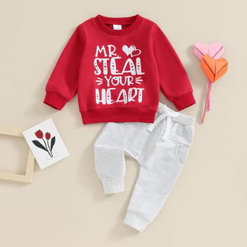 Fiomva Baby Boy Valentines Day Outfit Toddler Fall Sweatshirt Pants 2 Piece Set Infant Winter Jumper Top Clothes (P Valentines D
