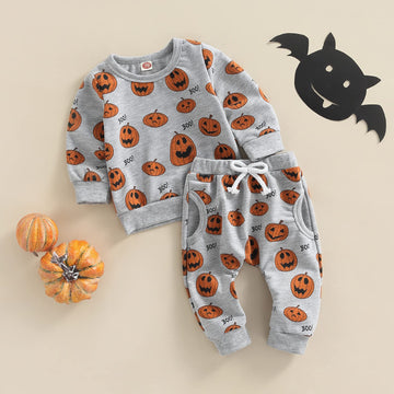 Sasaerucure Infant Toddler Baby Boy Halloween Outfits Long Sleeve Shirts Pumpkin Sweatshirt With Pants 2Pcs Fall Winter Clothes