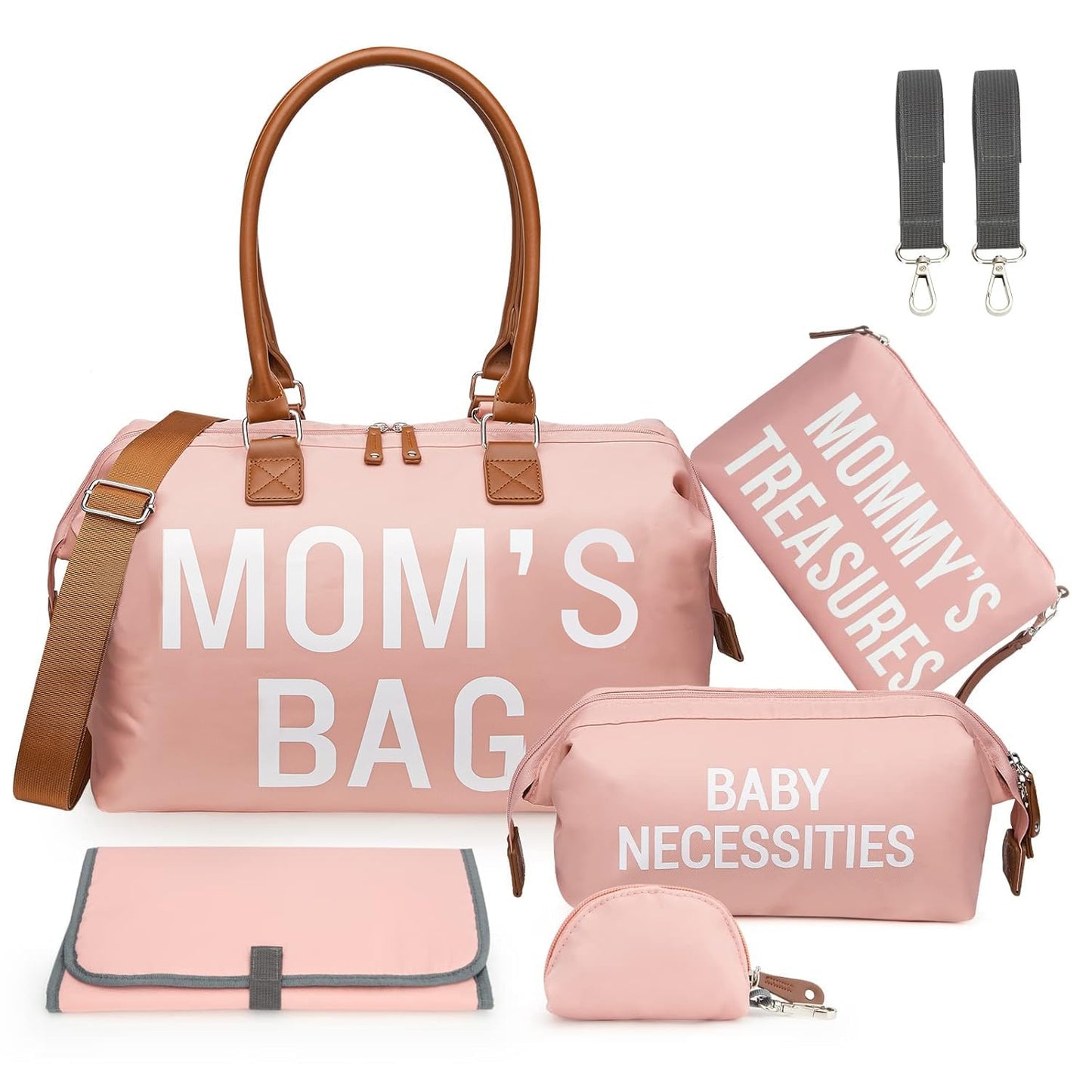 printe Large Diaper Bag Tote with Changing Pad, 2 Organized Pouches, Mom's Bag for Hospital with Pacifier Case, Straps, Stroller