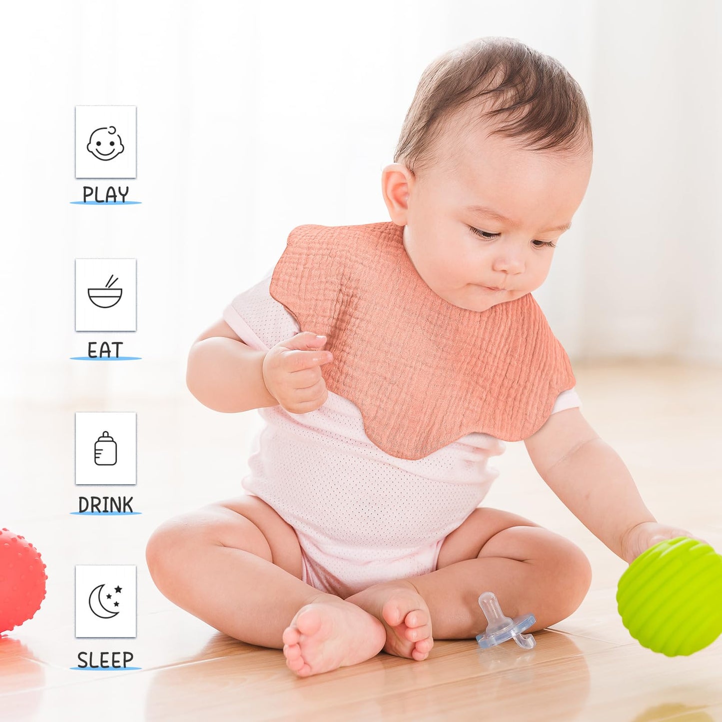 Elliehouse Baby Bibs For Girls Boys 10 Pack Muslin Drool Teeth Drooling Teething Bibs 4-Layer Muslin Cotton Absorbent Soft Bibs