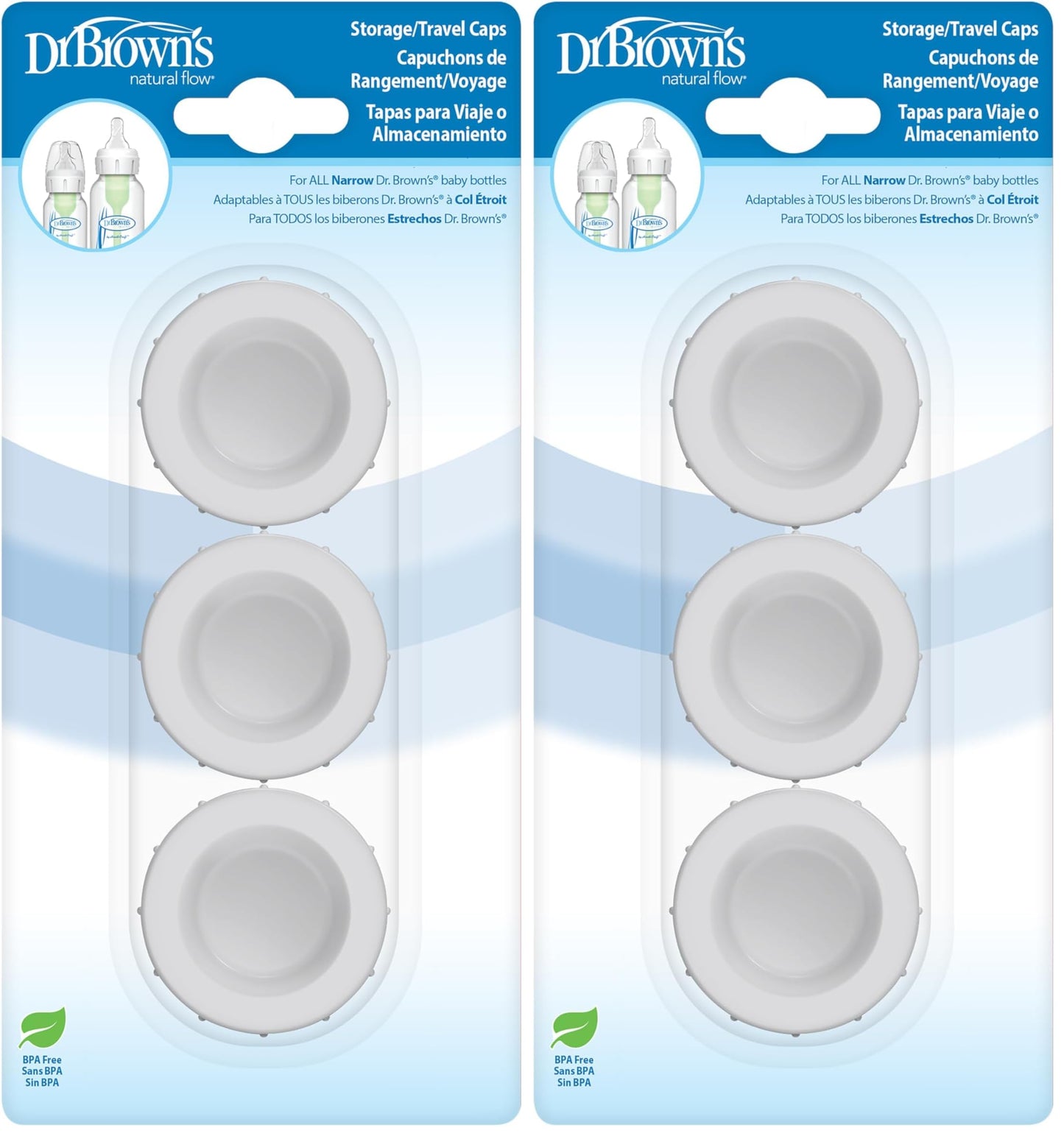 Dr. Browns Replacement Travel Caps for Dr. Browns Original, Options, and Options+ Baby Bottles, 3 Count (Pack of 2)