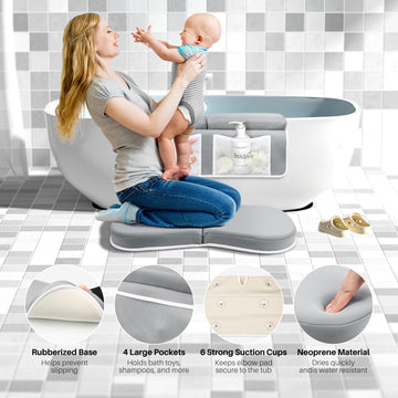 Odor-Free Baby Bath Kneeler And Elbow Rest Pad Set, 1.6'' Thick, Quickly Dry, Bathtub Kneeler Pad With Baby Toys & Bath Accessor