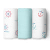 The White Cradle 100% Pure Organic Cotton Baby Swaddle Wrap, Large 112X112 Cm Super Soft Muslin, 3 Pcs Pack, Anchor 3 Design