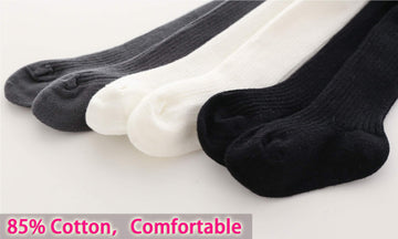 Cecorc Baby Girls Tights Toddler Cable Knit Leggings Infants Stockings Cotton Pantyhose,3-6 Months,3Pack,Black/White/Darkgrey