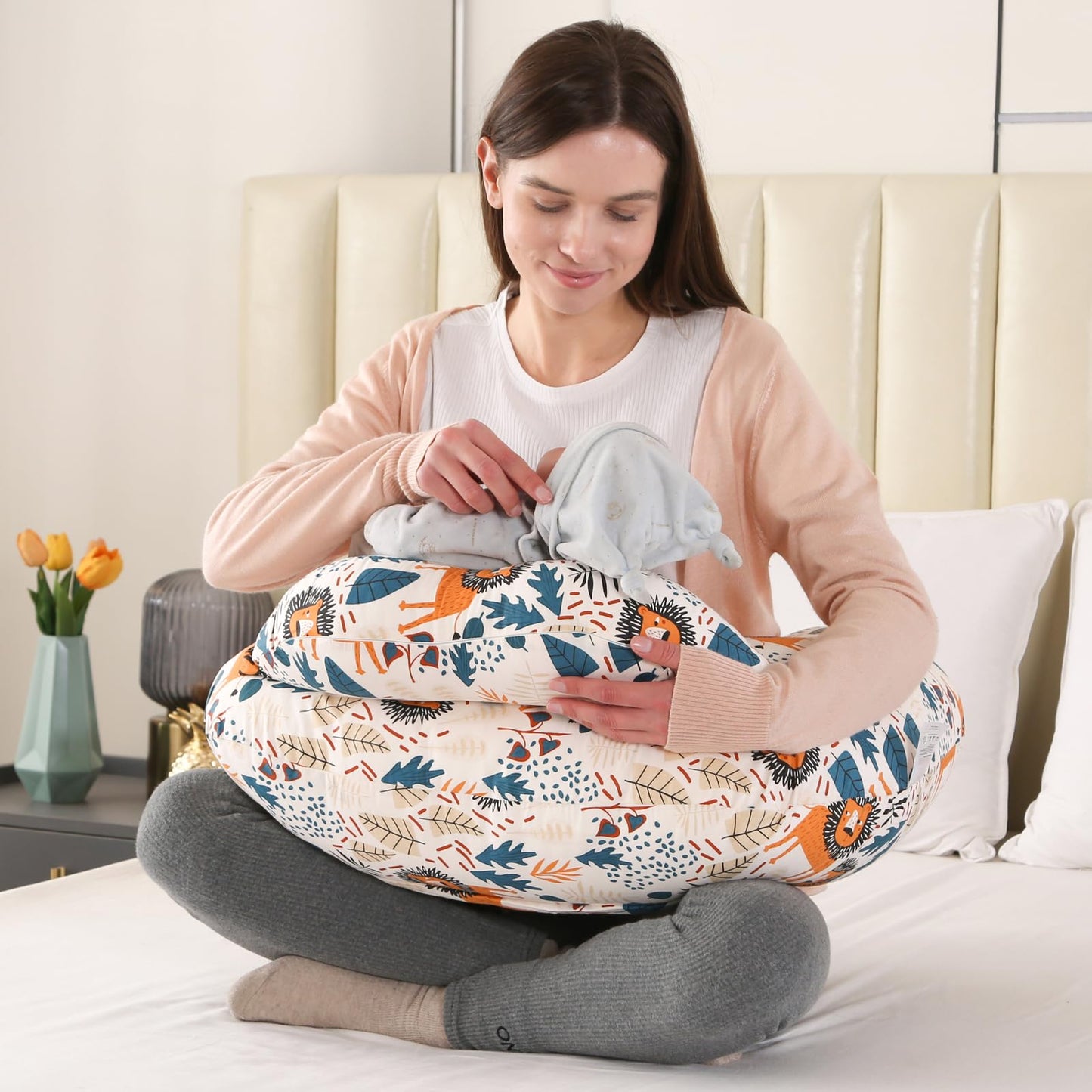 Battop Nursing Pillow For Breastfeeding With Removable Cover,Feeding Pillow For More Support For Mom And Baby,Adjustable Waist S