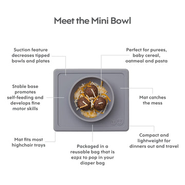 Ezpz Mini Bowl (Sage) - 100% Silicone Suction Bowl With Built-In Placemat For Infants + Toddlers - Comes With A Reusable Travel