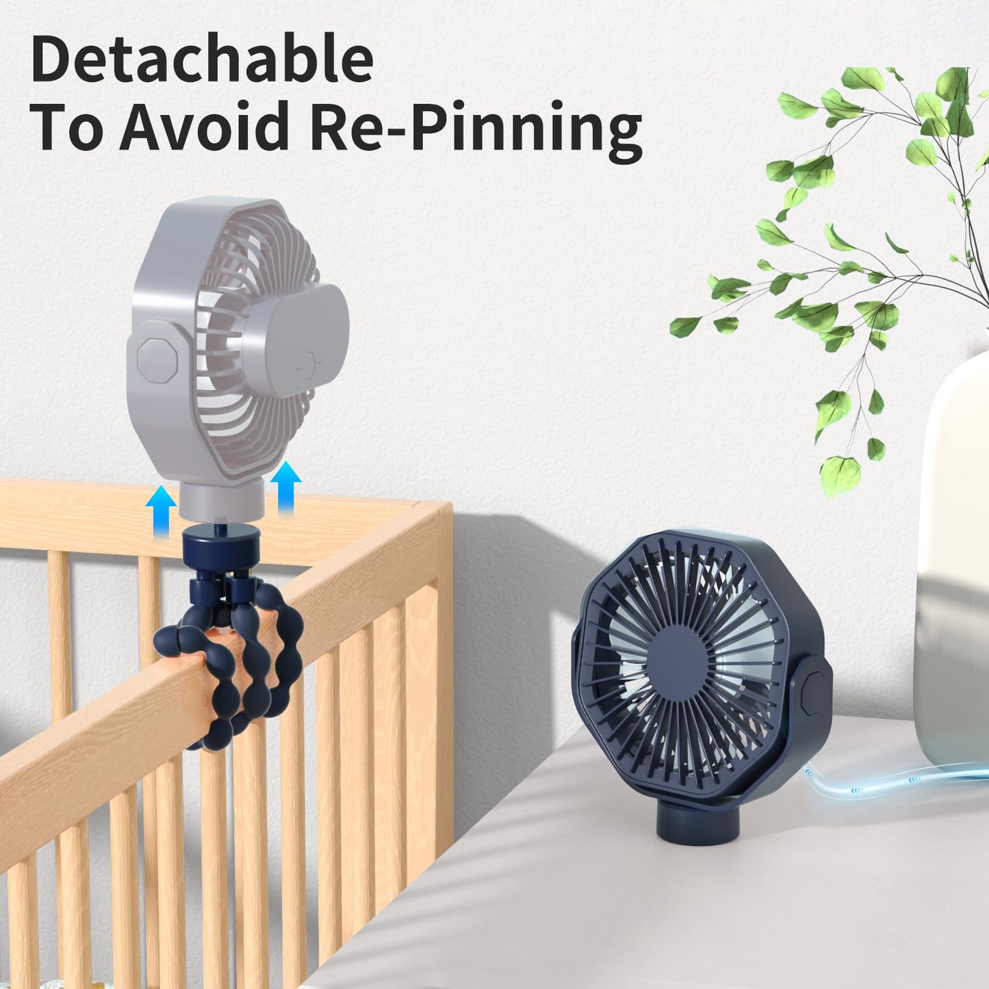 Lerat Portable Stroller Fan With Flexible Tripod, 3 Speeds Rechargeable Handheld Personal Fan, 360Rotate Battery Operated Clip F